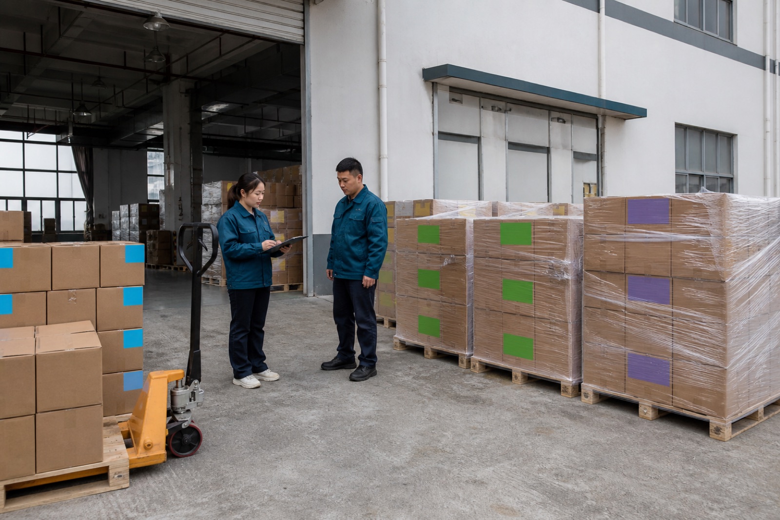 Warehouse & export staging — illustrative process visual